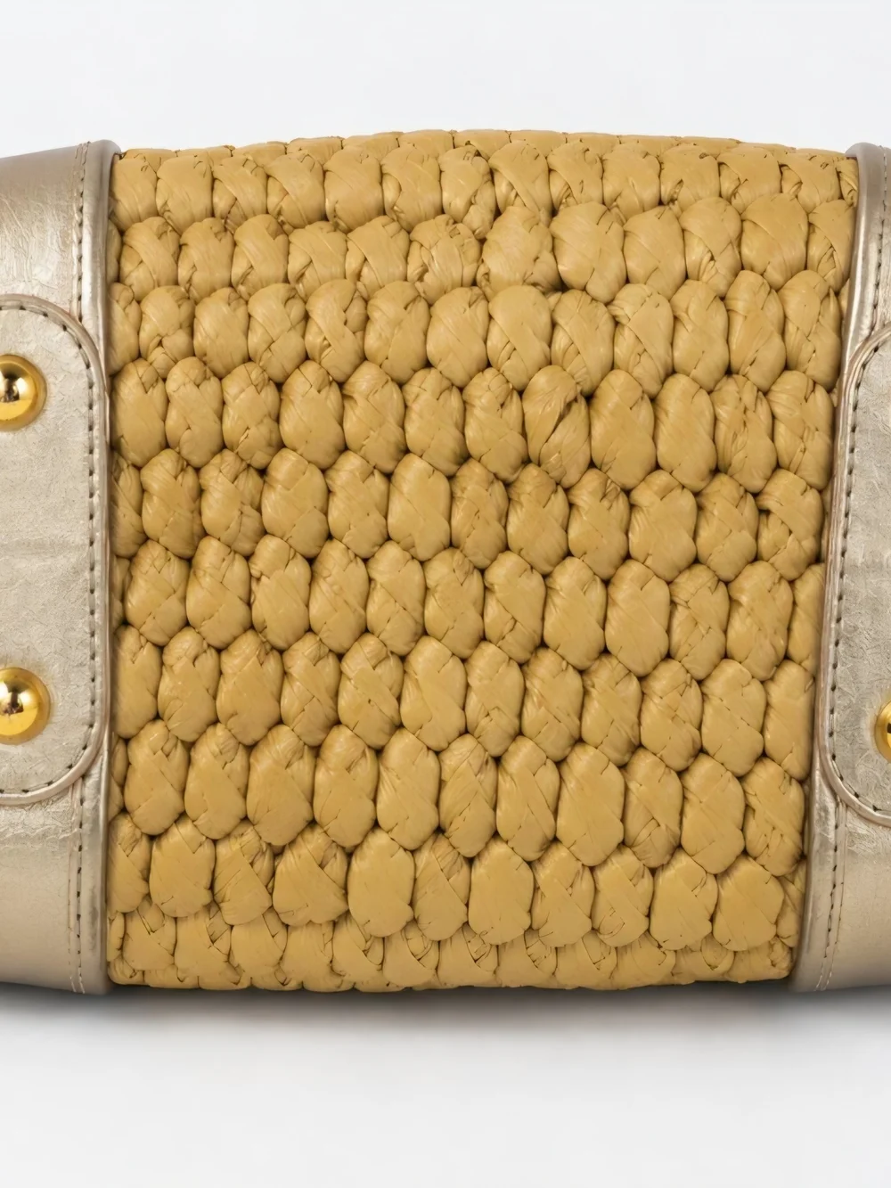 Michael Kors Woven Straw Tote Bag Metallic Champagne Leather Trim